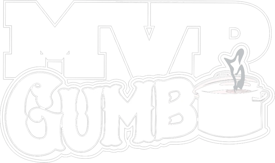 MVP GUMBO varsity lockup, white on black